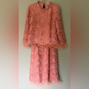 NWT Beulah Flower Tulle & Lace Dusty Pink Two-Piece Set with Feather Trim Size M